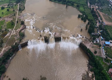 Aerial View of Chitrakote Waterfalls Chhattisgarh India