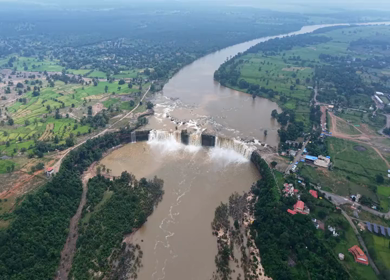 Aerial View of Chitrakote Waterfalls Chhattisgarh India