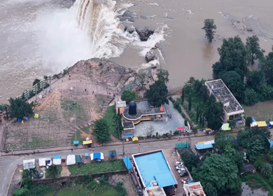 Aerial View of Chitrakote Waterfalls Chhattisgarh India