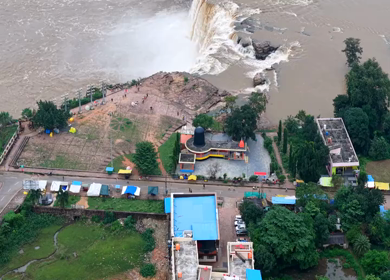 Aerial View of Chitrakote Waterfalls Chhattisgarh India
