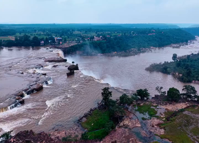 Aerial View of Chitrakote Waterfalls Chhattisgarh India