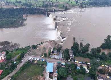 Aerial View of Chitrakote Waterfalls Chhattisgarh India