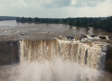 Aerial View of Chitrakote Waterfalls Chhattisgarh India