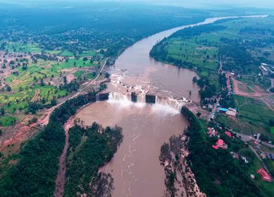 Aerial View of Chitrakote Waterfalls Chhattisgarh India