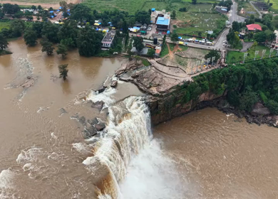 Aerial View of Chitrakote Waterfalls Chhattisgarh India
