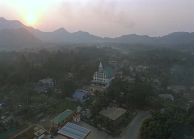 Aerial View of Church in Rural Village, Nagaland, Northeast India