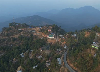 Aerial View of Church in Rural Village, Nagaland, Northeast India