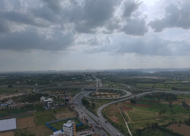 Aerial View of Cloverleaf Flyover and STRR Junction, Hoskote, Bengaluru, Karnataka