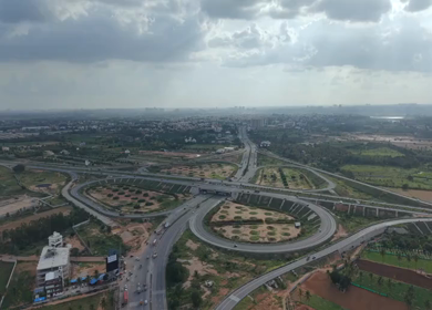 Aerial View of Cloverleaf Flyover and STRR Junction, Hoskote, Bengaluru, Karnataka