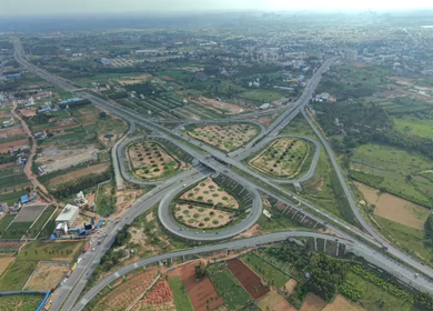 Aerial View of Cloverleaf Flyover and STRR Junction, Hoskote, Bengaluru, Karnataka