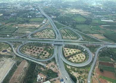 Aerial View of Cloverleaf Flyover and STRR Junction, Hoskote, Bengaluru, Karnataka