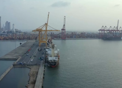 Aerial View of Colombo Port Container Terminal and Cargo Ship Sri Lanka