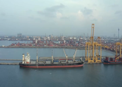 Aerial View of Colombo Port Container Terminal and Cargo Ship Sri Lanka