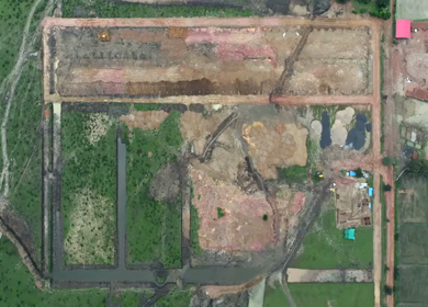 Aerial View of Construction Work at a Rural Site in India