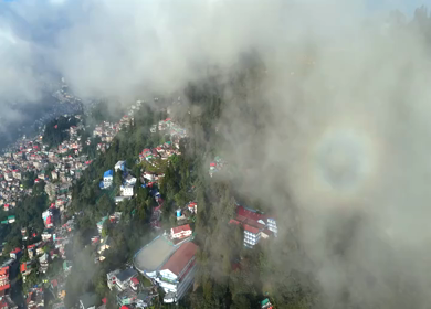 Aerial View of Darjeeling Hill Town with Batasia and Misty Himalayan Landscape