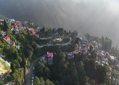 Aerial View of Darjeeling Hill Town with Batasia and Misty Himalayan Landscape