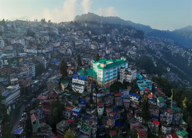 Aerial View of Darjeeling Hill Town with Batasia and Misty Himalayan Landscape