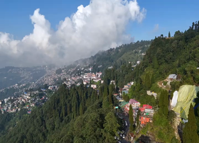 Aerial View of Darjeeling Hill Town with Batasia and Misty Himalayan Landscape