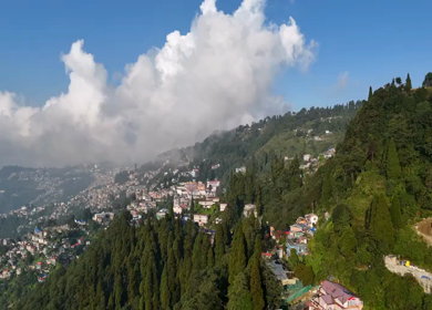 Aerial View of Darjeeling Hill Town with Batasia and Misty Himalayan Landscape