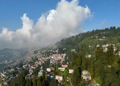 Aerial View of Darjeeling Hill Town with Batasia and Misty Himalayan Landscape