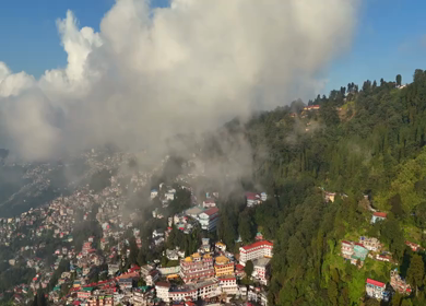 Aerial View of Darjeeling Hill Town with Batasia and Misty Himalayan Landscape