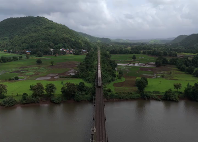Aerial View of Dasgaon Village and Savitri River with Konkan Railway Bridge Maharashtra