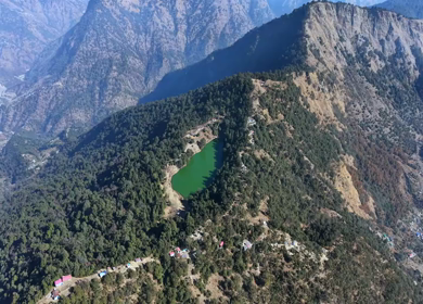 Aerial View of Deoriatal Lake in Uttarakhand Himalayas India