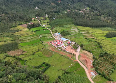 Aerial View of Deviramma Bettada Temple and Mountain Landscape in Chikkamagaluru Karnataka
