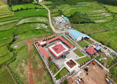 Aerial View of Deviramma Bettada Temple and Mountain Landscape in Chikkamagaluru Karnataka
