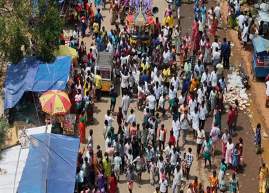 27th April 2026 : Aerial View of Devotee Performing Alagu Kuthu Ritual During Festival in Sivaganga India