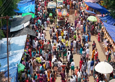 27th April 2026 : Aerial View of Devotee Performing Alagu Kuthu Ritual During Festival in Sivaganga India