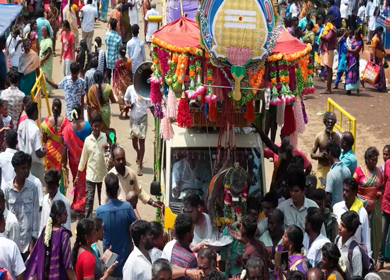 27th April 2026 : Aerial View of Devotee Performing Alagu Kuthu Ritual During Festival in Sivaganga India