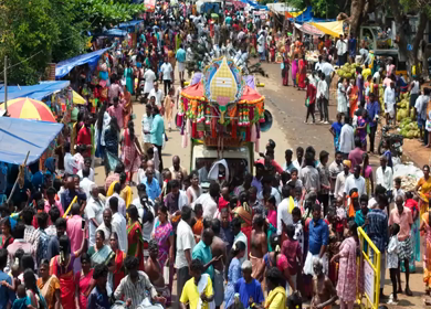27th April 2026 : Aerial View of Devotee Performing Alagu Kuthu Ritual During Festival in Sivaganga India