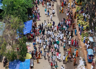 27th April 2026 : Aerial View of Devotee Performing Alagu Kuthu Ritual During Festival in Sivaganga India