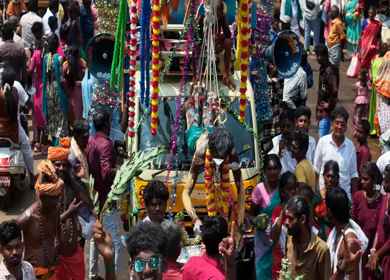 27th April 2026 : Aerial View of Devotee Performing Alagu Kuthu Ritual During Festival in Sivaganga India