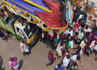 27th April 2026 : Aerial View of Devotee Performing Alagu Kuthu Ritual During Festival in Sivaganga India