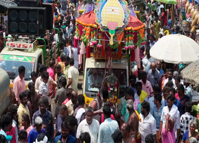 27th April 2026 : Aerial View of Devotee Performing Alagu Kuthu Ritual During Festival in Sivaganga India