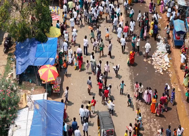 27th April 2026 : Aerial View of Devotee Performing Alagu Kuthu Ritual During Festival in Sivaganga India