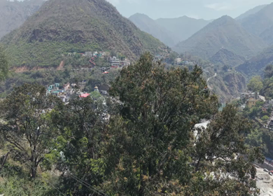 Aerial View of Devprayag Sangam of Alaknanda and Bhagirathi Rivers Uttarakhand India