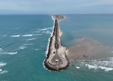 Aerial View of Dhanushkodi Beach at Tamil Nadu showcasing the last road of India against the oceanic backdrop