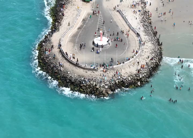 Aerial View of Dhanushkodi Beach at Tamil Nadu showcasing the last road of India against the oceanic backdrop