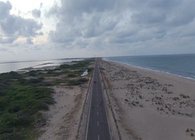 Aerial View of Dhanushkodi Coastal Road in Tamil Nadu India