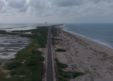 Aerial View of Dhanushkodi Coastal Road in Tamil Nadu India