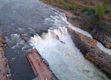 Aerial View of Dhuandhar Falls Viewpoint, Bhedaghat, Jabalpur, India