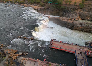 Aerial View of Dhuandhar Falls Viewpoint, Bhedaghat, Jabalpur, India