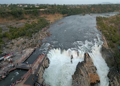 Aerial View of Dhuandhar Falls Viewpoint, Bhedaghat, Jabalpur, India