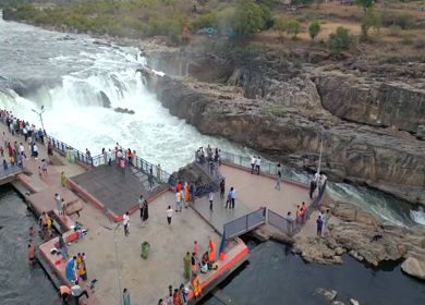 Aerial View of Dhuandhar Falls Viewpoint, Bhedaghat, Jabalpur, India