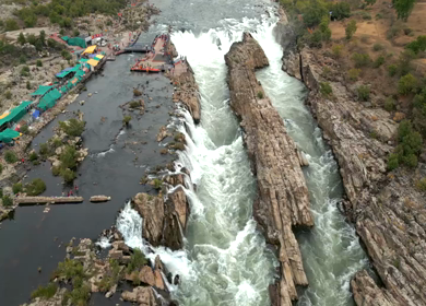 Aerial View of Dhuandhar Falls Viewpoint, Bhedaghat, Jabalpur, India