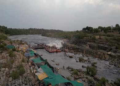 Aerial View of Dhuandhar Falls Viewpoint, Bhedaghat, Jabalpur, India