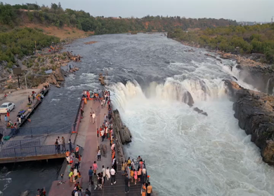 Aerial View of Dhuandhar Falls Viewpoint, Bhedaghat, Jabalpur, India
